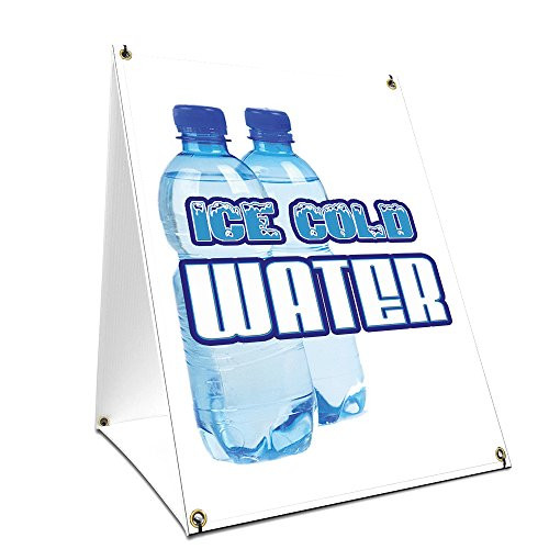 A-Frame Sidewalk Ice Cold Water Sign with Graphics On Each Side | 18" X 24" Print Size