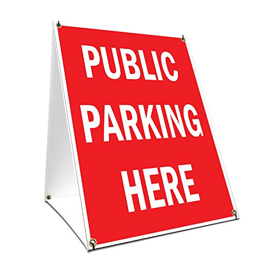A-Frame Sidewalk Public Parking Here Sign with Graphics On Each Side | 18" X 24" Print Size