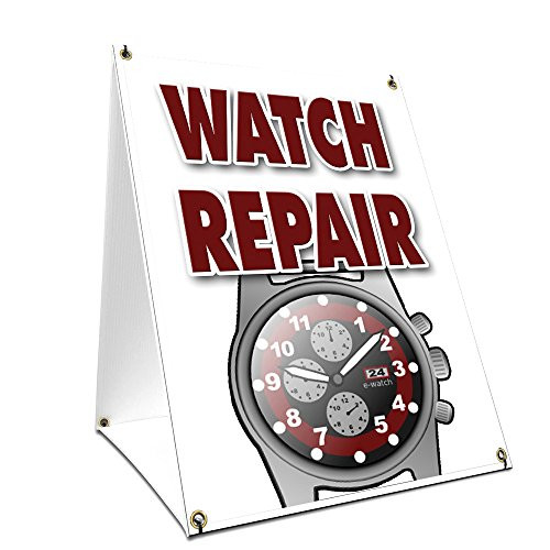 A-Frame Sidewalk Watch Repair Sign with Graphics On Each Side | 24" X 36" Print Size