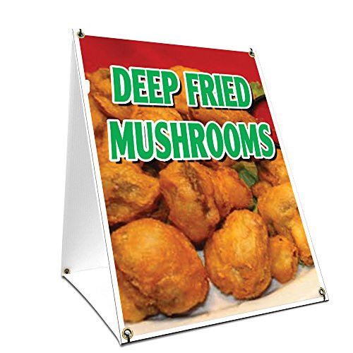 A-Frame Sidewalk Deep Fried Mushrooms Sign with Graphics On Each Side | 18" X 24" Print Size