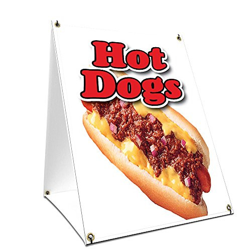 A-Frame Sidewalk Hot Dogs Sign with Graphics On Each Side | 18" X 24" Print Size