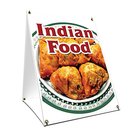 A-Frame Sidewalk Indian Food Sign with Graphics On Each Side | 18" X 24" Print Size