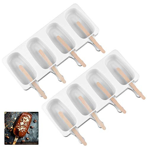 2 Pack Ice Cream Mould Popsicle Mold, Silicone Easy Cream Ice Pop Molds Cakesicle Mold Homemade Popsicle with Wooden Sticks for DIY Ice Cream, 4-Cavity