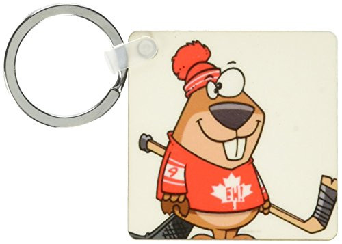 3dRose Silly Canadian Hockey Beaver Key Chains, 2.25" x 2.25", Set of 2 (kc_104324_1)