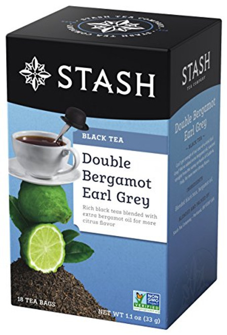 Stash Tea Double Bergamot Earl Grey Tea 18 Count Box of Tea Bags Individually Wrapped in Foil (Pack of 6), Full Caffeine Tea, Black Tea with Bergamot, Enjoy Hot or Iced