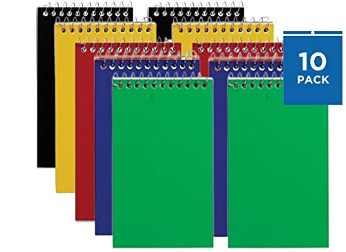 1InTheOffice Wirebound Spiral Memo Books, Memo Pads, 3" x 5", College Ruled, Small Notepad 3x5, Assorted, 75 Sheets/Pad, 5 Pads/Pack (10)