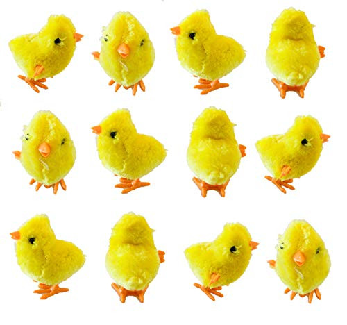 ITISMINE 12 Pieces Wind Up Easter Chicks Wind-Up Jumping Chicken Plush Toys Novelty Toys for Party Favors