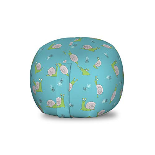 Lunarable Snail Storage Toy Bag Chair, Cartoon Animal Shelled Slug Baby Mollusk Aquatic Crawling Character, Stuffed Animal Organizer Washable Bag for Kids, Small Size, Lime Green