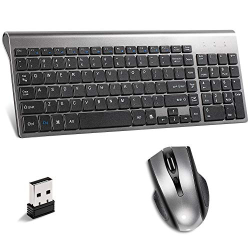 Wireless Keyboard and Mouse Combo,2.4G Wireless Connection,Full Size Slim Thin Wireless Keyboard with Palm Rest and Comfortable Mouse (Black&Grey)