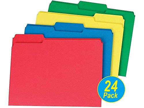 1InTheOffice Assorted Colors File Folders Top-Tab File Folders, 3 Tab, 5 Assorted Colors, Letter Size, 24/Pack
