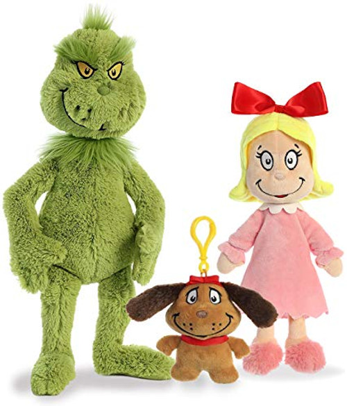 Aurora World Aurora Dr. Seuss Cindy Lou Who 12", Grinch 18", and his Dog Max 4" Clip On Special Set of 3 Plush Toys, Green, Red, Brown, Yellow Aurora World Aurora Dr. Seuss Cindy Lou Who 12", Grinch 18", and his Dog Max 4" Clip On Special Set of 3 Plush Toys, Green, Red, Brown, Yellow