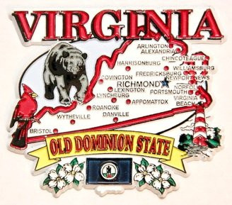 Virginia State Elements Map Fridge Collectible Souvenir Magnet
