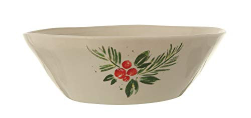 Creative Co-Op XM4308 Holly Berries Stoneware Serving Bowl, White
