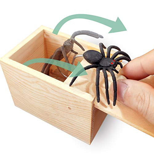 AHCAI GIIOASA Rubber Spider Prank Box?Handcrafted Wooden Prank Box, Spider in Box Prank Hilarious Box Surprise Toy and Gag Gift Practical Joke-Single