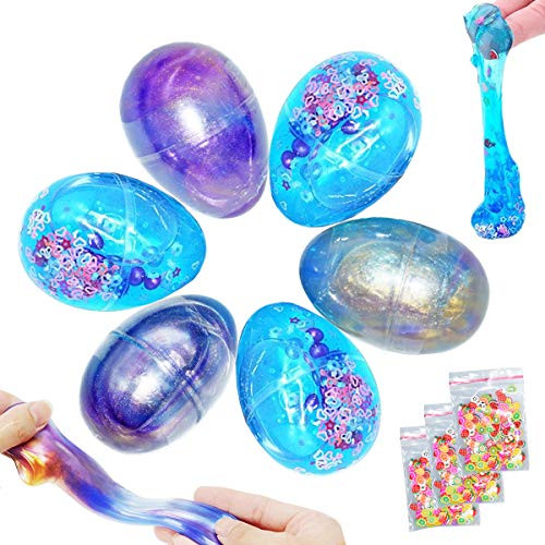 BESTZY Fluffy Slime Galaxy Egg Slime - 3 Blue Crystal Pearl Slime + 3 Galaxy Slime + 3 Pack Fruit Slices, Stress Relief Toy for Kids and Adults, Super Soft and Non-sticky