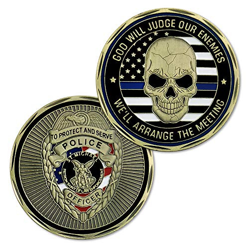 ST. Michael Police Challenge Coin Thin Blue Line Law Enforcement Skull Coin