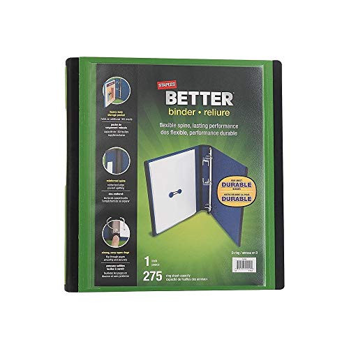 STAPLES 827602 Better 1-Inch D 3-Ring View Binder Green (19063) STAPLES 827602 Better 1-Inch D 3-Ring View Binder Green (19063)
