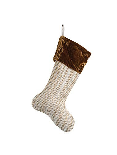 Creative Co-op Cotton Velvet Cuff Stocking, Brown
