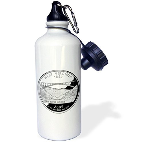 3dRose wb_55356_1"State Quarter of West Virginia (PD-US)" Sports Water Bottle, 21 oz, White