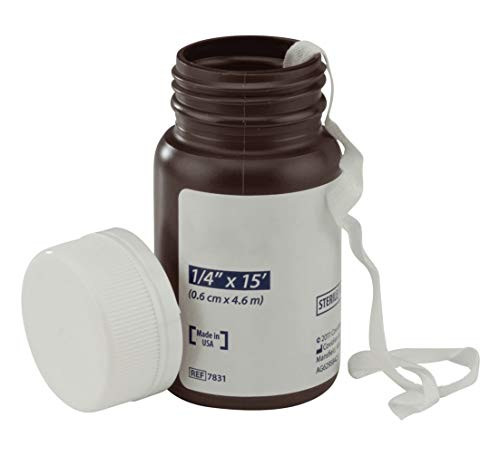 Plain Wound Packing Strips 1/4" x 5 Yards. Woven Gauze Fabric Packing Strips. Wound Sterile Strips in Unbreakable Poly Bottles. Sterile Packing for Open or Infected Wounds.