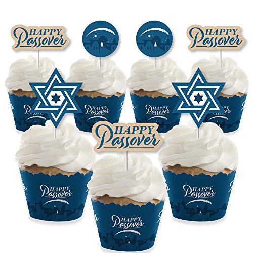 Big Dot of Happiness Happy Passover - Cupcake Decoration - Pesach Jewish Holiday Party Cupcake Wrappers and Treat Picks Kit - Set of 24