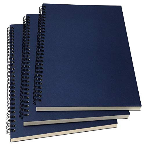 B5 Spiral Notebook Lined, Spiral Ruled Journal with Hard Kraft Cover, 70 Sheets (140 Pages), 10.3" x 7.2", 3-Pack, Blue