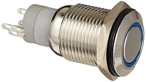 Uxcell Blue Symbol LED SPDT 1NO 1NC Locking Metal Pushbutton Switch, 16mm