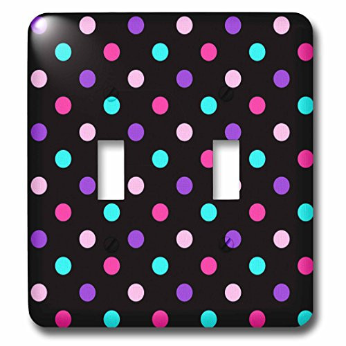 3dRose lsp_252783_2 Pink, Purple, Aqua Dots On A Black Background - Double Toggle Switch