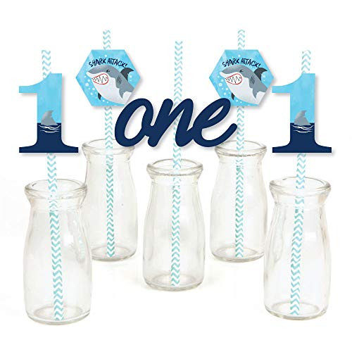 Big Dot of Happiness 1st Birthday Shark Zone - Paper Straw Decor - Jawsome Shark First Birthday Party Striped Decorative Straws - Set of 24 Big Dot of Happiness 1st Birthday Shark Zone - Paper Straw Decor - Jawsome Shark First Birthday Party Striped Decorative Straws - Set of 24