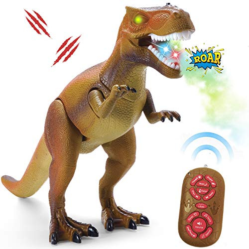 Liberty Imports Smoke Breathing Remote Control Tyrannosaurus Rex Kids RC Trex Dinosaur Figure Walking T-Rex Electronic Toy Action Robot with Moving Head, Lights, Roaring Sounds