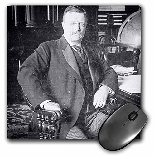 3dRose LLC 8 x 8 x 0.25 Inches Mouse Pad, Teddy Roosevelt at His Desk Stereoview Black and White (mp_77429_1)
