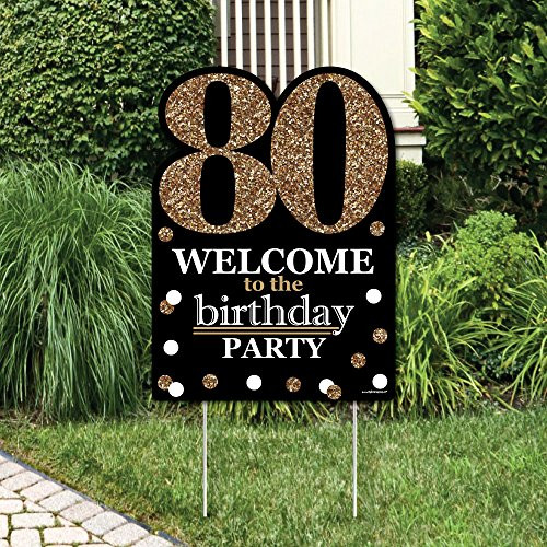 Big Dot of Happiness Adult 80th Birthday - Gold - Party Decorations - Birthday Party Welcome Yard Sign