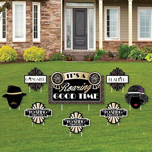 Roaring 20's - Yard Sign & Outdoor Lawn Decorations - 1920s Art Deco Jazz Party Yard Signs - 2020 Graduation and Prom Party - Set of 8