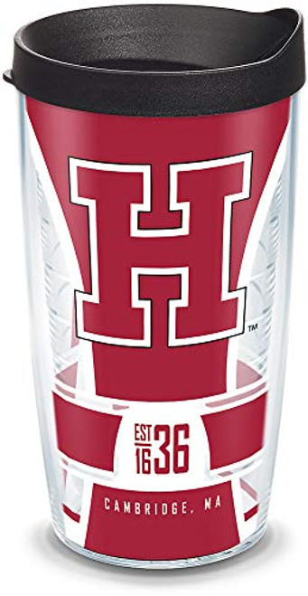 Tervis 1324951 Harvard Crimson Spirit Insulated Tumbler with Wrap and Black Travel Lid, 16 oz, Clear