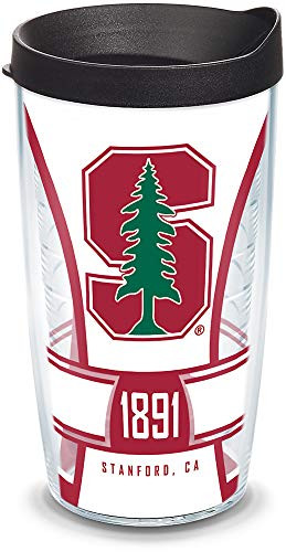 Tervis 1324576 Stanford Cardinal Spirit Insulated Tumbler with Wrap and Black Travel Lid, 16 oz, Clear