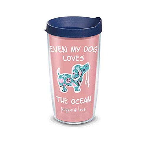 Tervis 1341960 Puppie Dog Loves The Ocean Insulated Tumbler with Wrap and Navy Blue Lid, 16oz, Clear