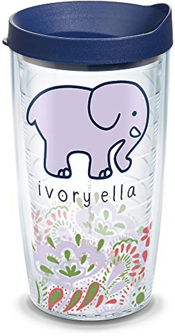Tervis 1329287 Ivory Ella - Pretty Paisley Insulated Tumbler with Wrap and Navy Blue Lid, 16 oz, Clear
