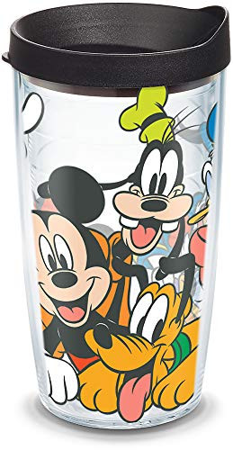 Tervis 1346016 Disney - Mickey Group Insulated Tumbler with Wrap and Black Lid, 16oz, Clear