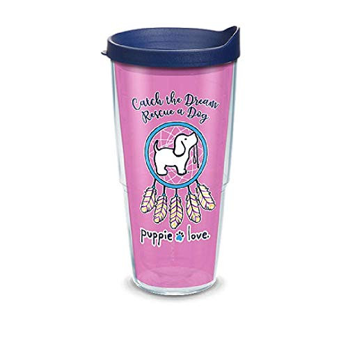 Tervis 1341697 Puppie Love - Dream Catcher Insulated Tumbler with Wrap and Navy Blue Lid, 24oz, Clear
