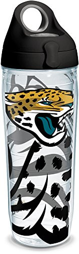 Tervis 1291708 NFL Jacksonville Jaguars Insulated Tumbler with Wrap and Black with Gray Lid, 24oz Water Bottle, Clear