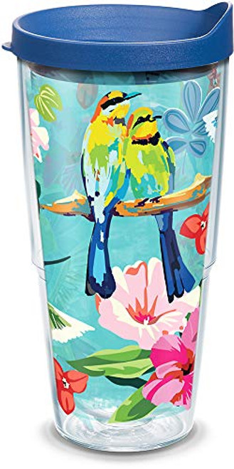 Tervis 1316177 Bright Bird Pattern Insulated Tumbler with Wrap and Lid, 24 oz - Tritan, Clear