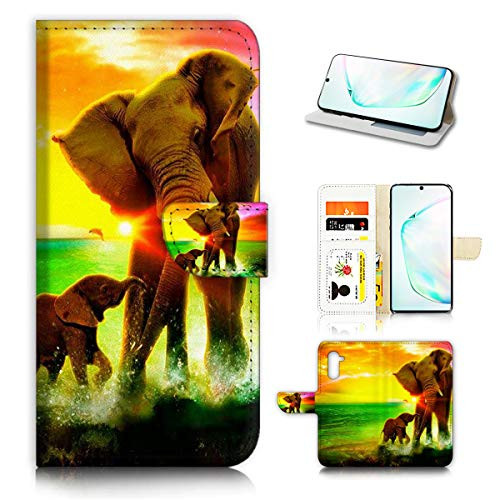 for Samsung Note 10, Galaxy Note 10, Designed Flip Wallet Phone Case Cover, A21690 Elephant Family 21690