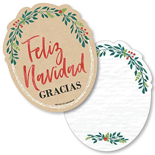 Big Dot of Happiness Feliz Navidad - Shaped Thank You Cards - Holiday and Spanish Christmas Party Thank You Note Cards with Envelopes - Set of 12