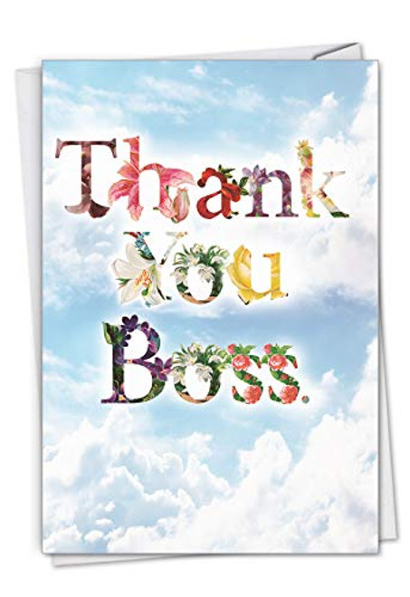 The Best Card Thanks A Bunch - Boss Thank You Greeting Card with Envelope (4.63 x 6.75 Inch) Featuring Flower Filled Fonts That Say Thank You Against a Sky Background C2359ABYG The Best Card Thanks A Bunch - Boss Thank You Greeting Card with Envelope (4.63 x 6.75 Inch) Featuring Flower Filled Fonts That Say Thank You Against a Sky Background C2359ABYG