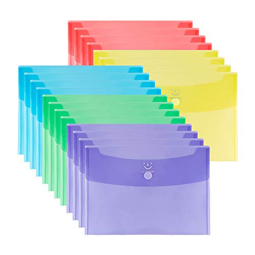 Fasmov 20 Pack in 5 Assorted Colors Clear Document Folder Project Pockets, US Letter / A4 Size