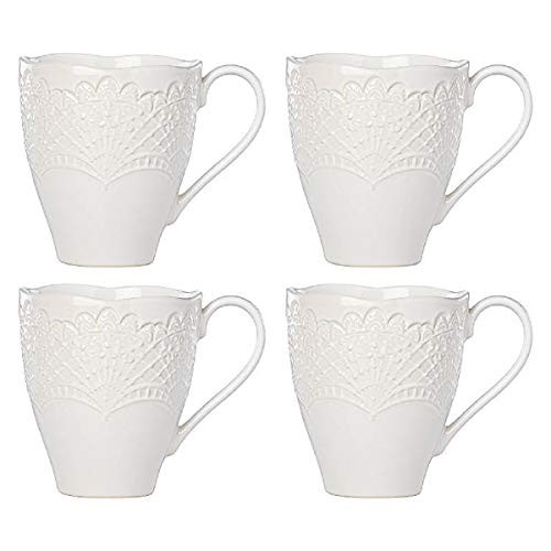 Lenox 884538 Chelse Muse White Scallop Mugs, Set of 4