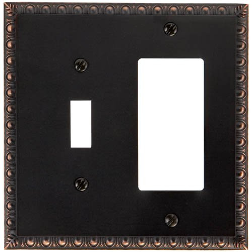 Amerelle Egg & Dart Single Toggle/Single Rocker Cast Metal Wallplate in Aged Bronze
