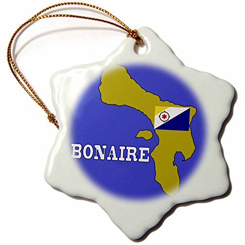 3dRose ORN_157869_1 The Flag and Map of The Caribbean Island of Bonaire Porcelain Snowflake Ornament, 3-Inch