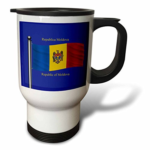 3dRose Flag of Moldova on Blue Background, Republic of Moldova, Stainless Steel Travel Mug, 14-Oz