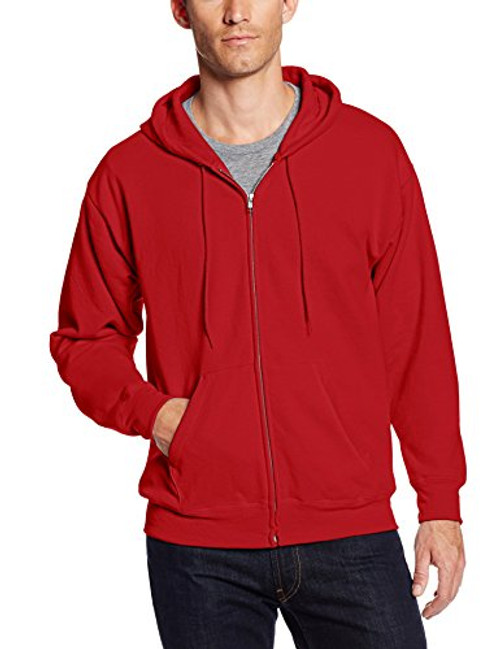 Hanes Men's Full Zip EcoSmart Fleece Hoodie, Deep Red, Large